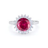 Halo Floral Wedding Engagement Ring Round Cubic Zirconia 925 Sterling Silver
