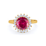 Halo Floral Wedding Engagement Ring Round Cubic Zirconia 925 Sterling Silver