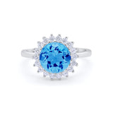 Halo Floral Wedding Engagement Ring Round Cubic Zirconia 925 Sterling Silver