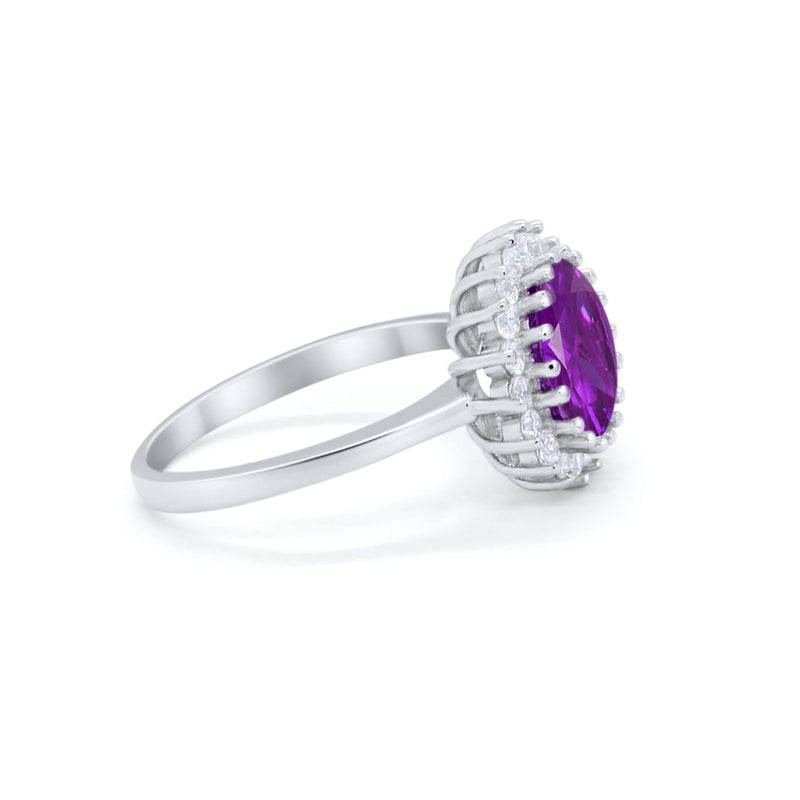 Halo Floral Wedding Engagement Ring Round Cubic Zirconia 925 Sterling Silver
