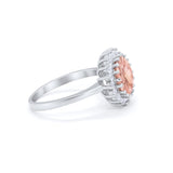 Halo Floral Wedding Engagement Ring Round Cubic Zirconia 925 Sterling Silver