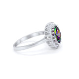 Halo Floral Wedding Engagement Ring Round Cubic Zirconia 925 Sterling Silver
