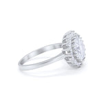 Halo Floral Wedding Engagement Ring Round Cubic Zirconia 925 Sterling Silver