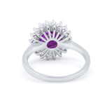 Halo Floral Wedding Engagement Ring Round Cubic Zirconia 925 Sterling Silver
