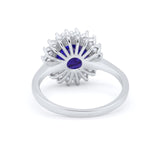 Halo Floral Wedding Engagement Ring Round Cubic Zirconia 925 Sterling Silver