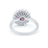 Halo Floral Wedding Engagement Ring Round Cubic Zirconia 925 Sterling Silver