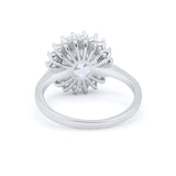 Halo Floral Wedding Engagement Ring Round Cubic Zirconia 925 Sterling Silver