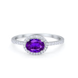 Sideways Halo Oval Engagement Ring Round Cubic Zirconia 925 Sterling Silver