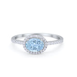Sideways Halo Oval Engagement Ring Round Cubic Zirconia 925 Sterling Silver