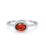 Sideways Halo Oval Engagement Ring Round Cubic Zirconia 925 Sterling Silver