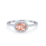 Sideways Halo Oval Engagement Ring Round Cubic Zirconia 925 Sterling Silver