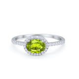 Sideways Halo Oval Engagement Ring Round Cubic Zirconia 925 Sterling Silver