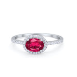 Sideways Halo Oval Engagement Ring Round Cubic Zirconia 925 Sterling Silver