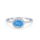Sideways Halo Oval Engagement Ring Round Cubic Zirconia 925 Sterling Silver