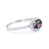 Sideways Halo Oval Engagement Ring Round Cubic Zirconia 925 Sterling Silver