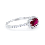 Sideways Halo Oval Engagement Ring Round Cubic Zirconia 925 Sterling Silver