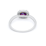 Sideways Halo Oval Engagement Ring Round Cubic Zirconia 925 Sterling Silver