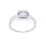 Sideways Halo Oval Engagement Ring Round Cubic Zirconia 925 Sterling Silver