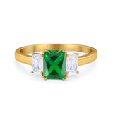 Three Stone Engagement Ring Emerald Cut Round Cubic Zirconia 925 Sterling Silver