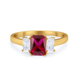 Three Stone Engagement Ring Emerald Cut Round Cubic Zirconia 925 Sterling Silver
