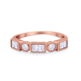 Half Eternity Band Alternating Baguette Ring Round 925 Sterling Silver
