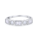 Eternity Band Alternating Baguette Ring Round 925 Sterling Silver