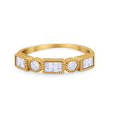 Half Eternity Band Alternating Baguette Ring Round 925 Sterling Silver