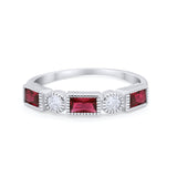Eternity Band Alternating Baguette Ring Round 925 Sterling Silver