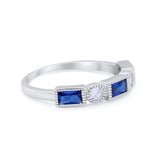 Eternity Band Alternating Baguette Ring Round 925 Sterling Silver