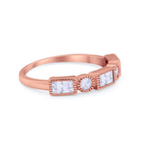 Half Eternity Band Alternating Baguette Ring Round 925 Sterling Silver