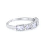 Eternity Band Alternating Baguette Ring Round 925 Sterling Silver