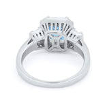 Three Stone Wedding Ring Emerald Cut Baguette Cubic Zirconia 925 Sterling Silver