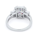 Three Stone Wedding Ring Emerald Cut Baguette Cubic Zirconia 925 Sterling Silver