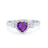 Halo Three Stone Heart Promise Ring Round Cubic Zirconia 925 Sterling Silver