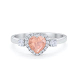 Halo Three Stone Heart Promise Ring Round Cubic Zirconia 925 Sterling Silver