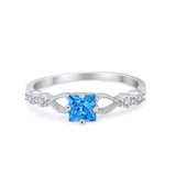 Art Deco Petite Dainty Princess Cut Wedding Ring Round Cubic Zirconia 925 Sterling Silver