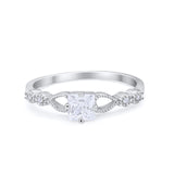 Art Deco Petite Dainty Princess Cut Wedding Ring Round Cubic Zirconia 925 Sterling Silver