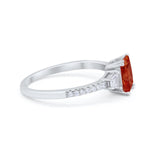 Emerald Cut Three Stone Wedding Ring Round Cubic Zirconia 925 Sterling Silver