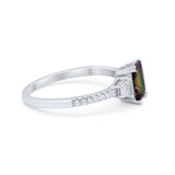 Emerald Cut Three Stone Wedding Ring Round Cubic Zirconia 925 Sterling Silver
