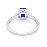 Emerald Cut Three Stone Wedding Ring Round Cubic Zirconia 925 Sterling Silver