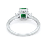 Emerald Cut Three Stone Wedding Ring Round Cubic Zirconia 925 Sterling Silver
