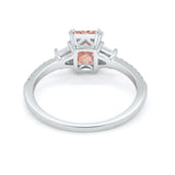 Emerald Cut Three Stone Wedding Ring Round Cubic Zirconia 925 Sterling Silver