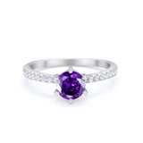 Art Deco Solitaire Accent Dazzling Wedding Ring Round Cubic Zirconia 925 Sterling Silver