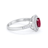 Art Deco Halo Wedding Ring Simulated Cubic Zirconia 925 Sterling Silver