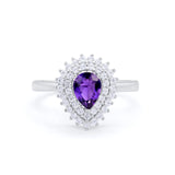 Teardrop Pear Wedding Engagement Bridal Ring Round Cubic Zirconia 925 Sterling Silver