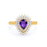 Teardrop Pear Wedding Engagement Bridal Ring Round Cubic Zirconia 925 Sterling Silver