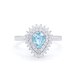Teardrop Pear Wedding Engagement Bridal Ring Round Cubic Zirconia 925 Sterling Silver