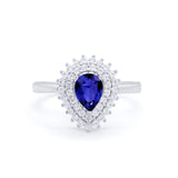 Teardrop Pear Wedding Engagement Bridal Ring Round Cubic Zirconia 925 Sterling Silver