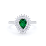 Teardrop Pear Wedding Engagement Bridal Ring Round Cubic Zirconia 925 Sterling Silver