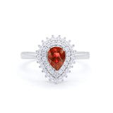 Teardrop Pear Wedding Engagement Bridal Ring Round Cubic Zirconia 925 Sterling Silver